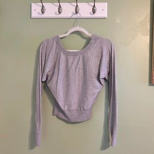 Grey long sleeve crop top. From express.